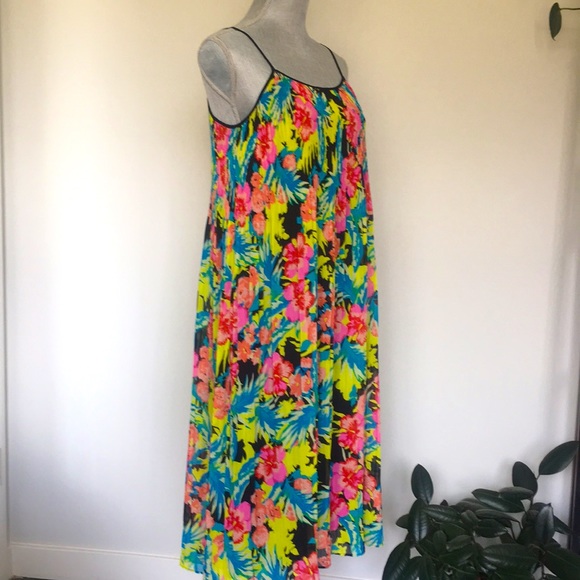 LOFT Bright Tropical Floral Accordian Pleated Midi Dress, size Small 🌺 - Picture 7 of 15